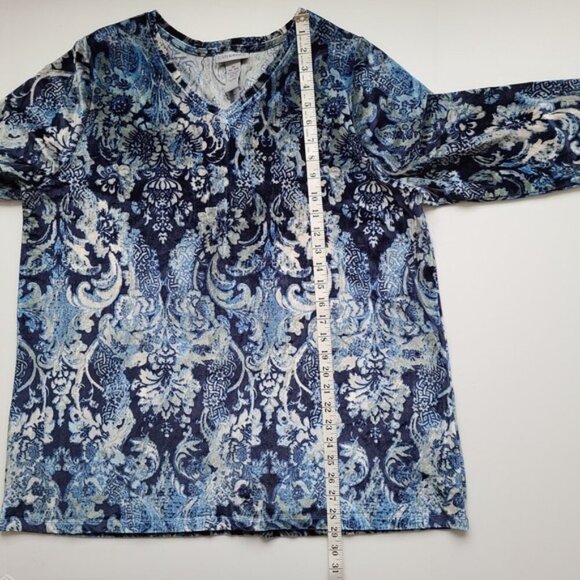 2 Catherines Velour Tops Blouse 14 16W Floral Casual Colorful Open Front Burnout - Picture 13 of 16